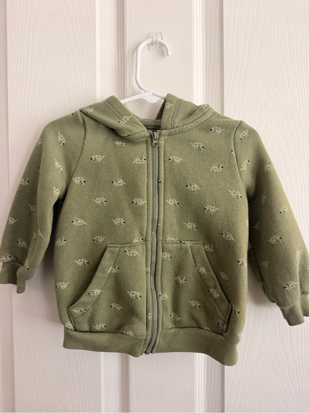 okie dokie Olive Green Hoodie with Dino Pattern